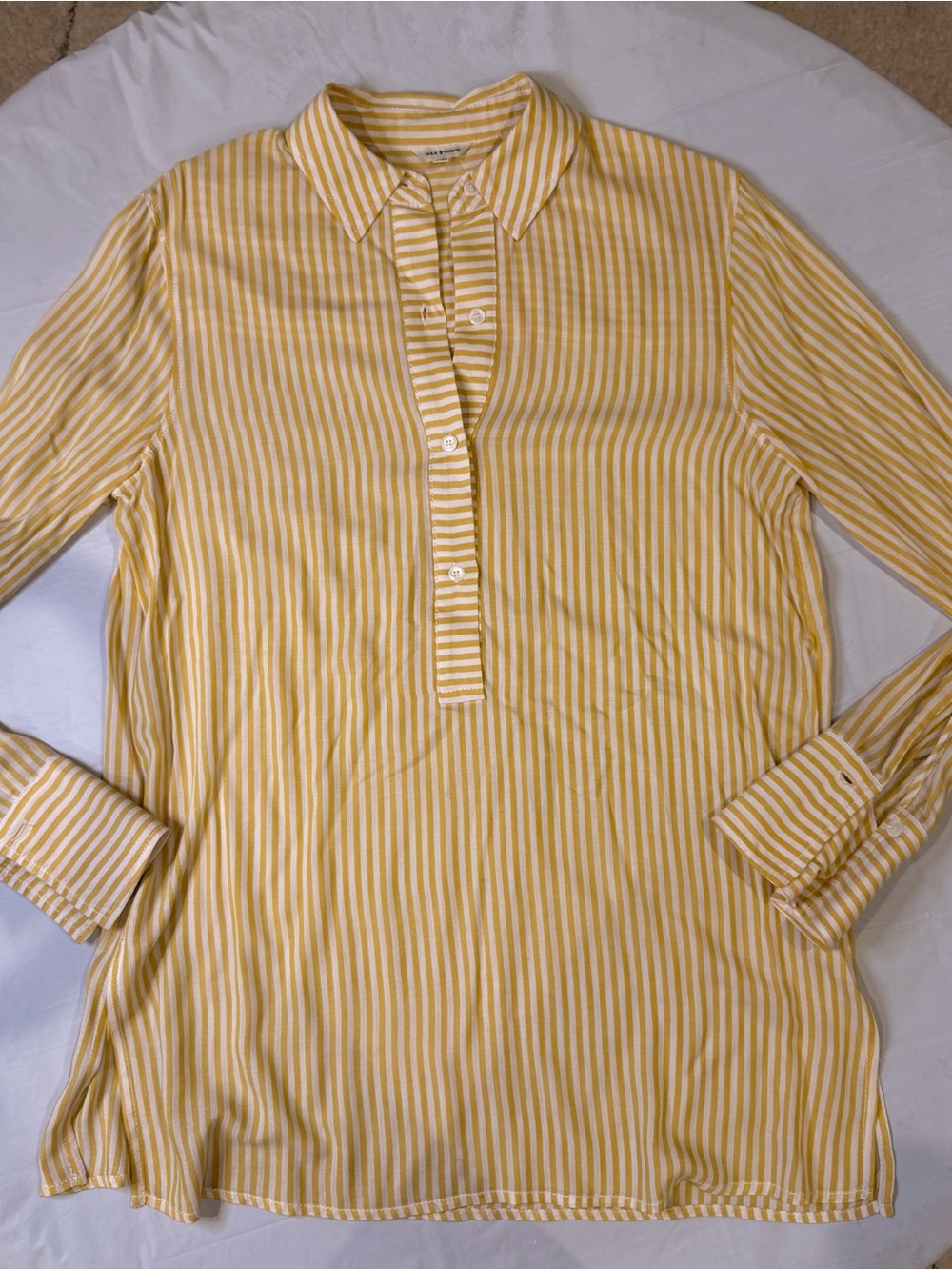 Max Studio Yellow and White Striped Button-Front Tunic